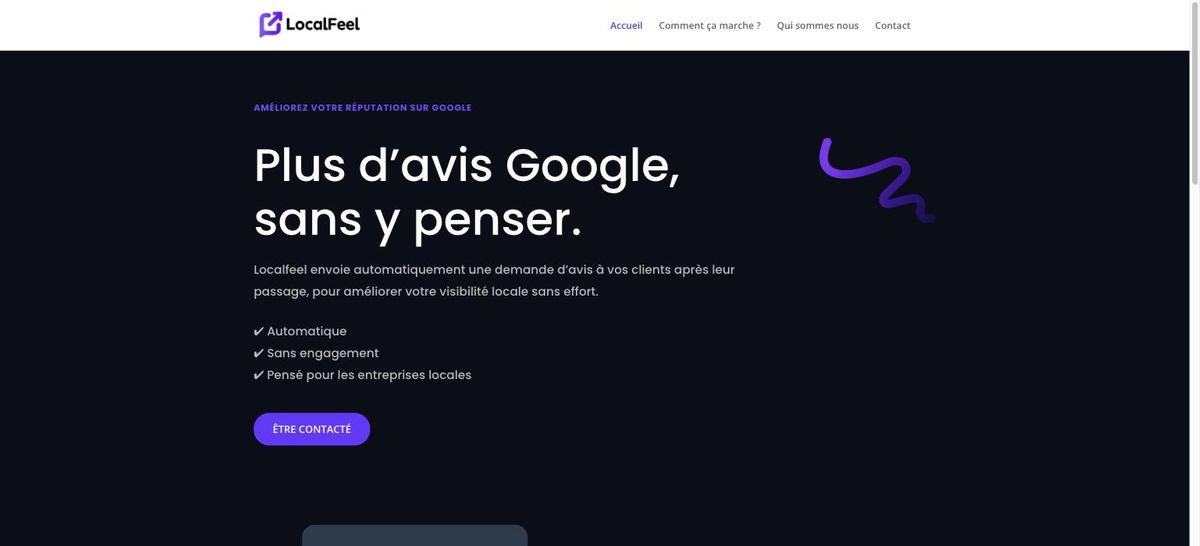 Création du site web et automatisation IA pour LocalFeel, collecte automatisée d'avis Google